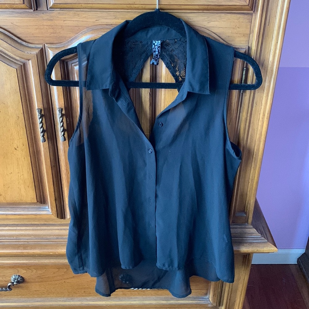 Joyce Leslie Sleeveless Sheer Button-Up Tank Top